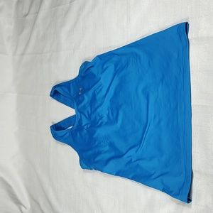 Blue Under Armour Heat Gear Razor Back Workout Casual Top Built in Bra Size Med